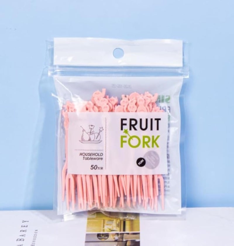 Generic 50 Pcs Pink Plastic Fruit Forks Set - 50 Pieces - FLATWARE for Parties - Casual, Dishwasher Safe